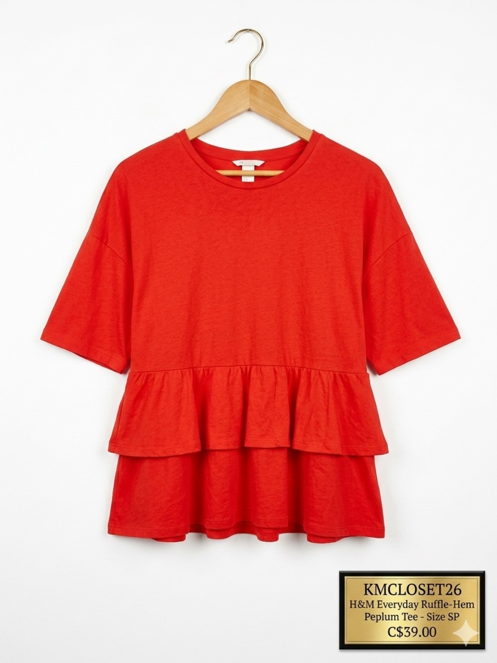 H&M Everyday Ruffle-Hem Peplum Tee - Vibrant Red SP EUC